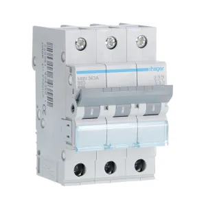 Hager MBN363A 63A 3P B-Curve MCB 6kA 400V AC - 3 Module