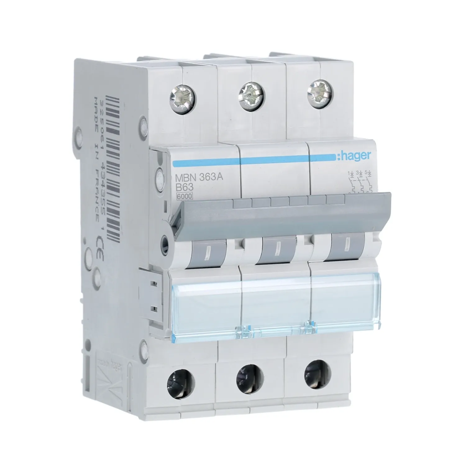 Hager MBN363A 63A 3P B-Curve MCB 6kA 400V AC - 3 Module