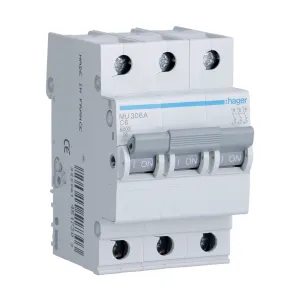 Hager MU306A 6A 3P C-Curve MCB 6kA 3 Module DIN Rail