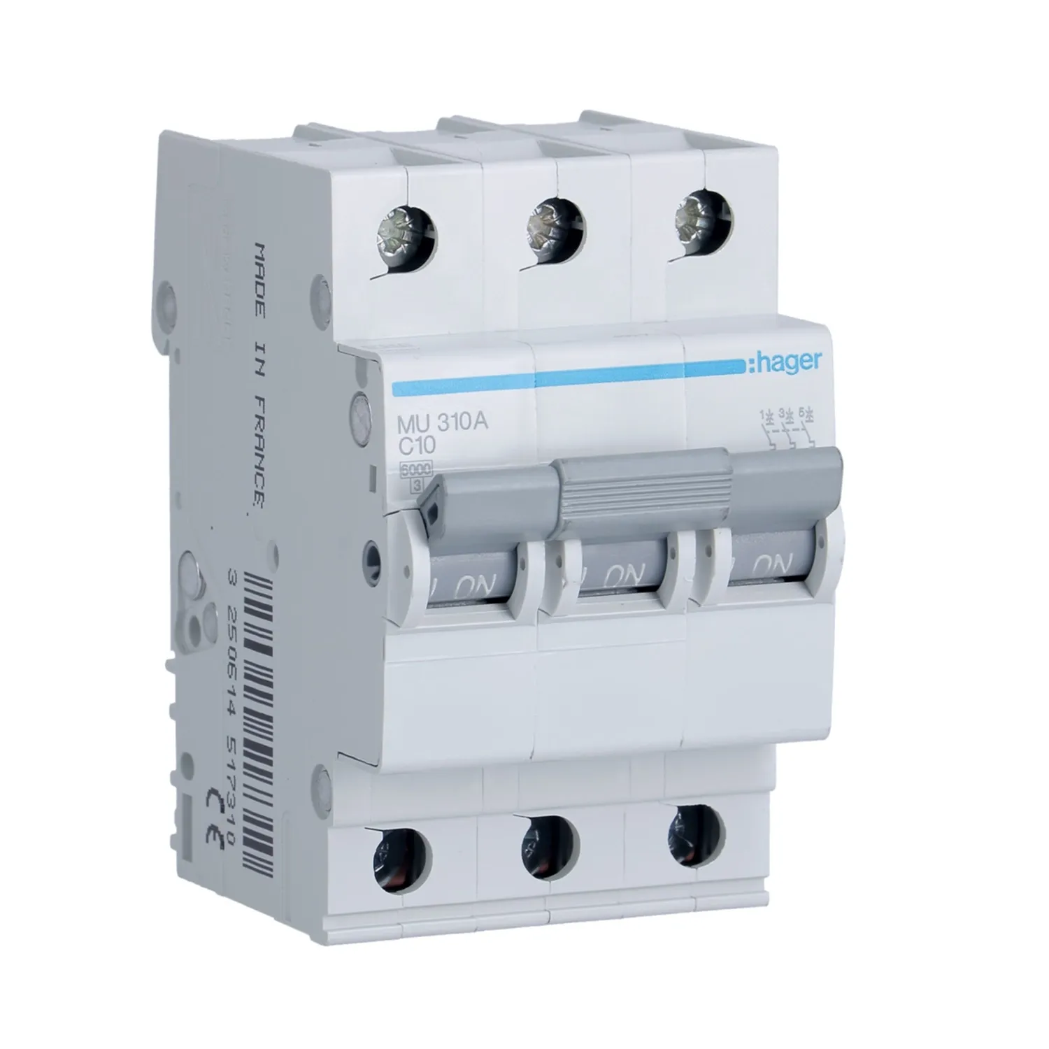 Hager MU310A 10A 3P C-Curve MCB 6kA 3 Module