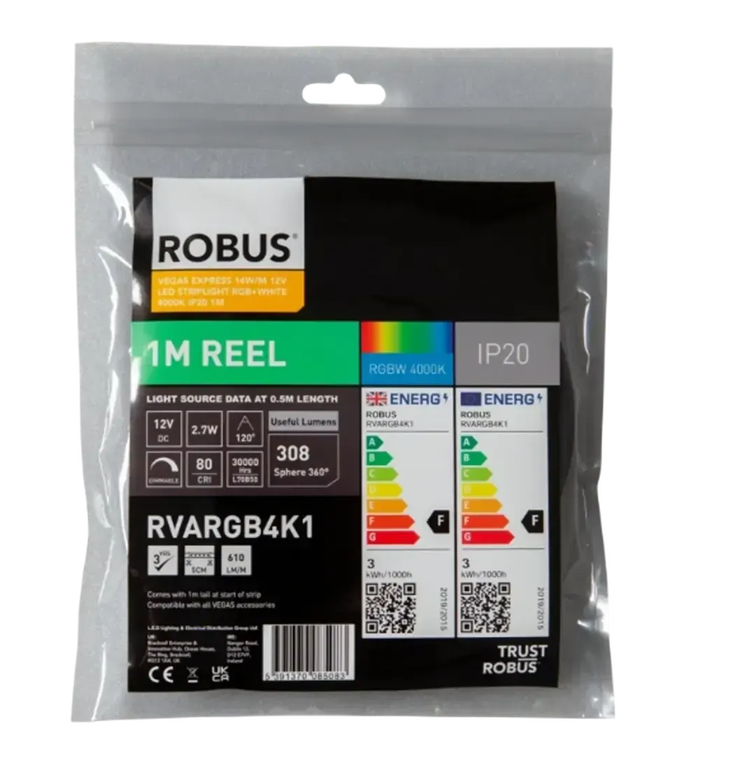 RVARGB4K1 - Robus Vegas Express 14W/m 12V LED Striplight RGB+White 4000K IP20 1m