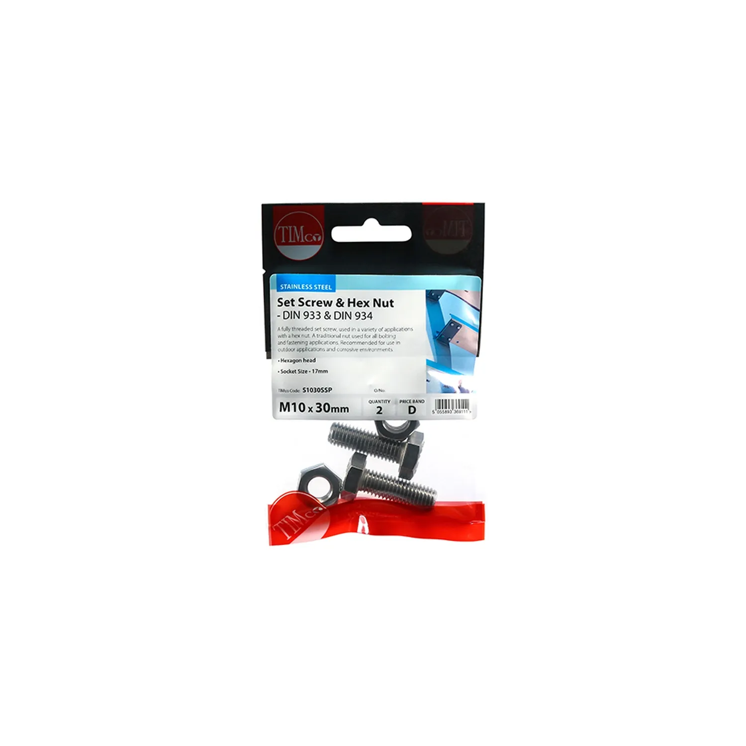 Set Screws and Nuts M10x30mm Stainless Steel S1030SSP