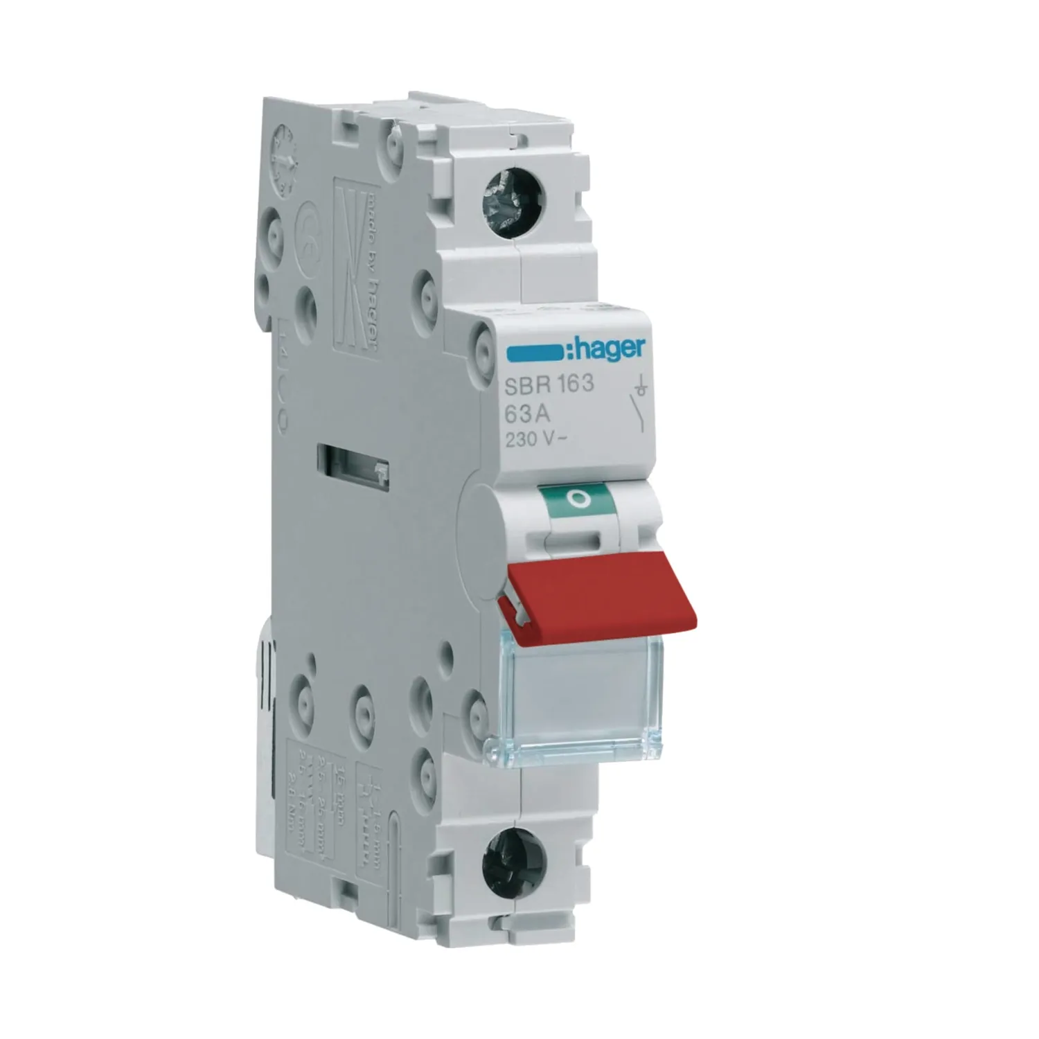 Hager SBR180 80A 1P Isolator Switch 1 Module - 230V AC