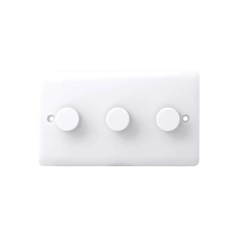 Iona 3 Gang 2 Way 400W Dimmer Switch - White Knob
