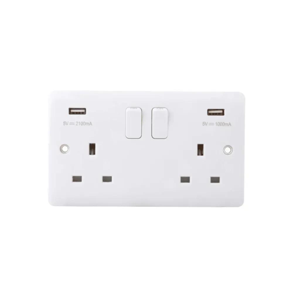 Iona 13A 2 Gang Slimline Switched Socket with 2 USB Outlets