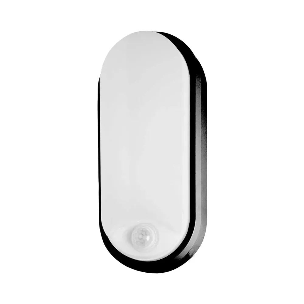 SOVSEN LED Oval Bulkhead Light with PIR sensor, white and black rim