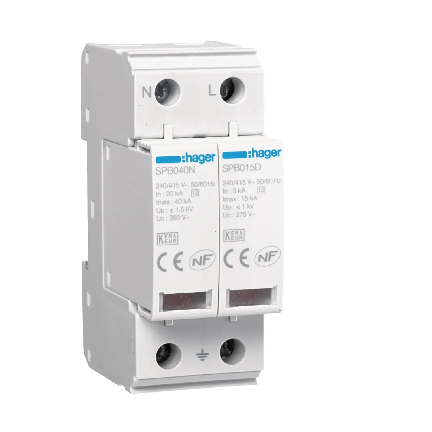 Hager SPB215D 2P Surge Arrestor 5kA 275V T2 TNS/TT - 2 Module