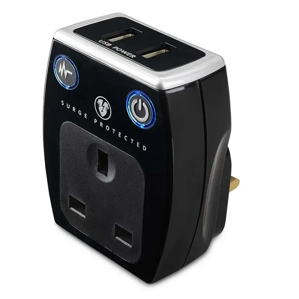 SRGAUSBPB3MP - Surge Adaptor 13A 1 Gang with USB Black
