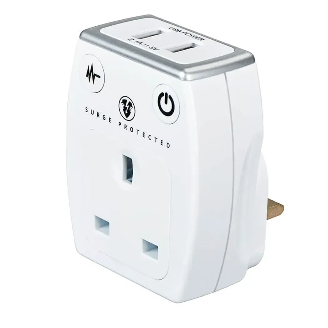 SRGAUSBPW3MP - Surge Adaptor 13A 1 Gang with USB White