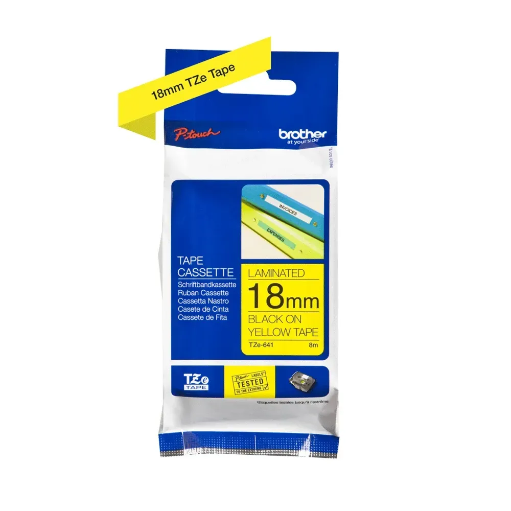 Scratch-proof Brother TZe-641 Label Tape in Black on Yellow