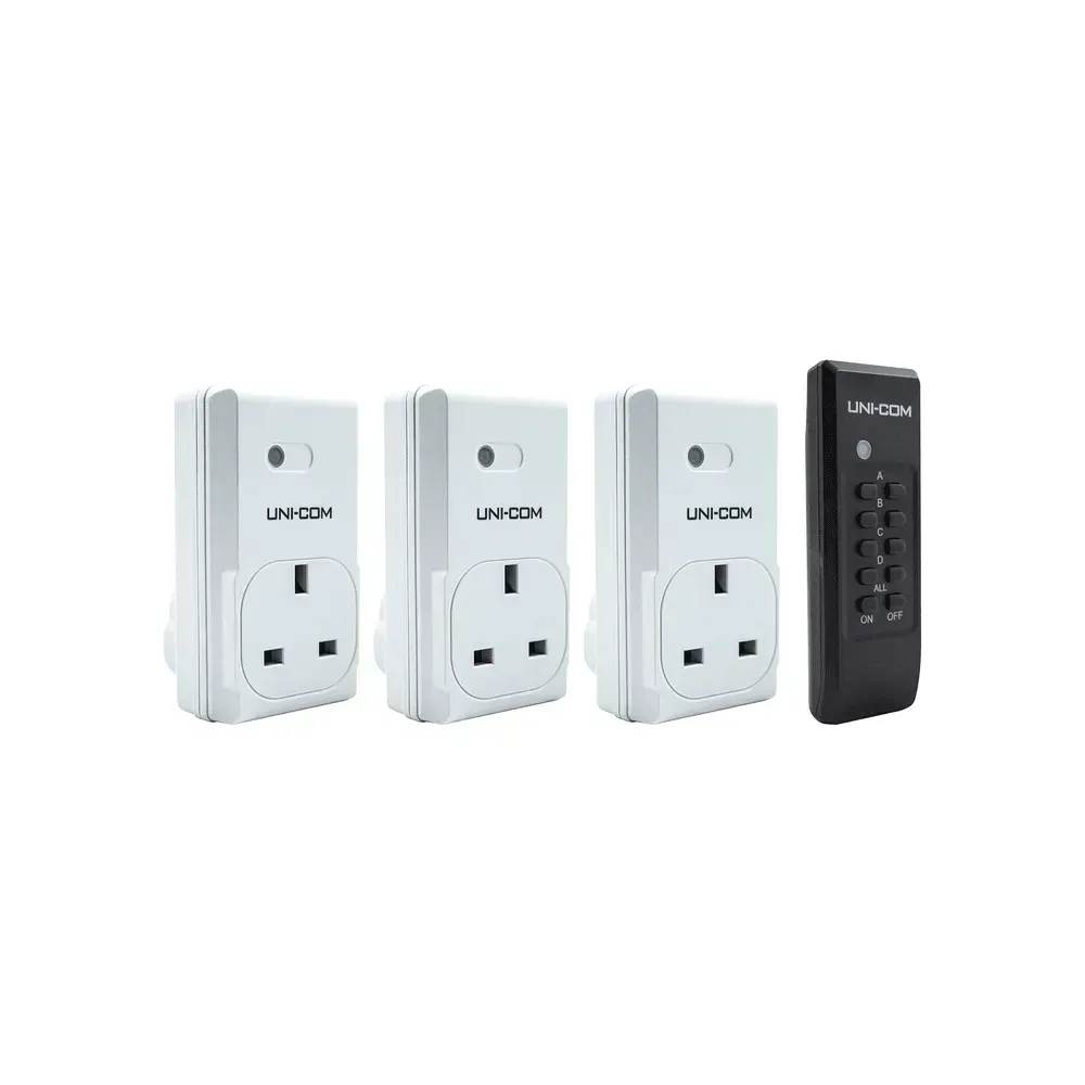 Uni-Com Wireless Remote Control Sockets - 3 Pack with Remote