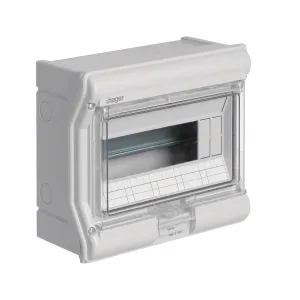 Hager VE110L 63A 10 Module IP65 Enclosure Surface Mount Light Grey