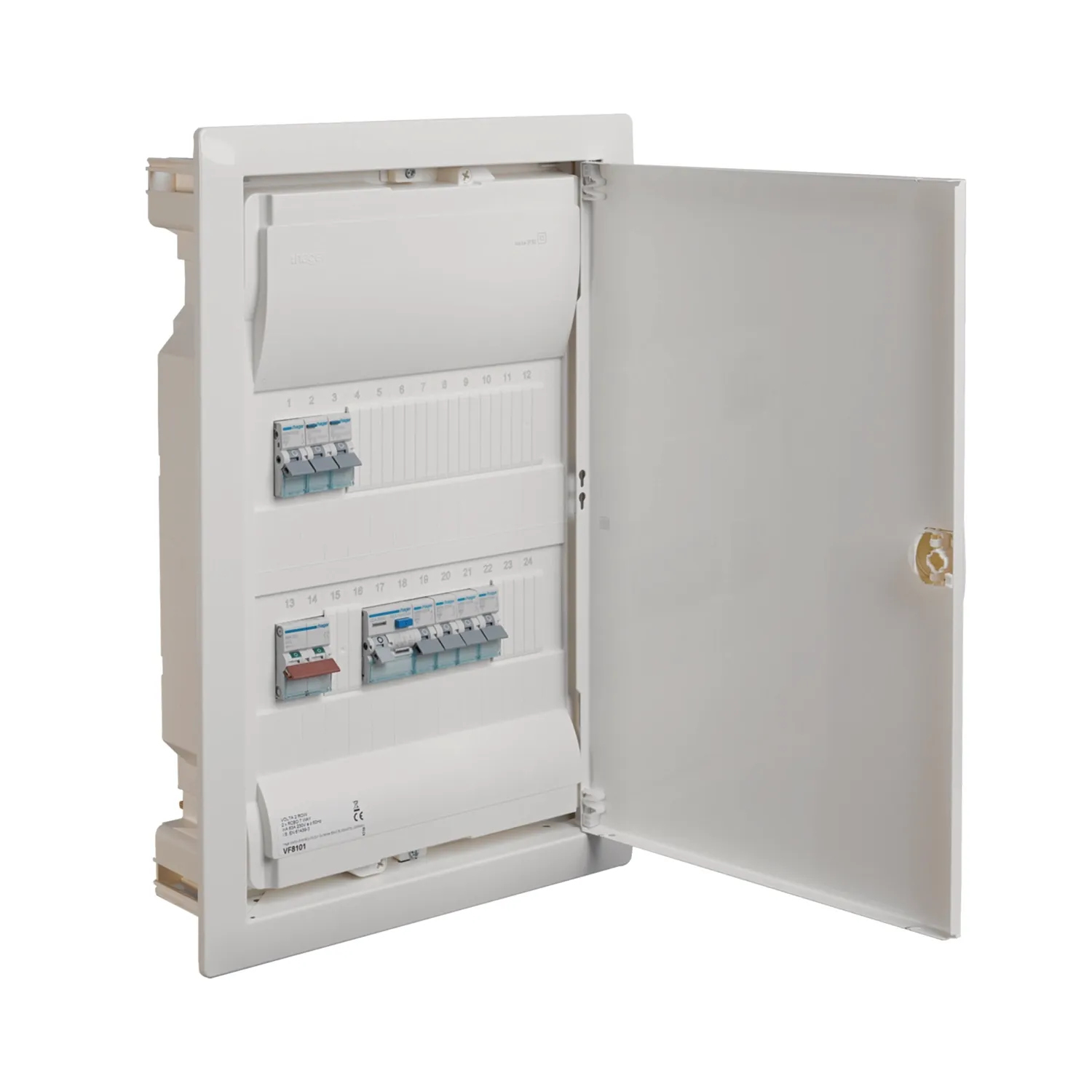 Hager VF8101 63A 2-Row 24-Module Recessed Fuse Board with RCBOs