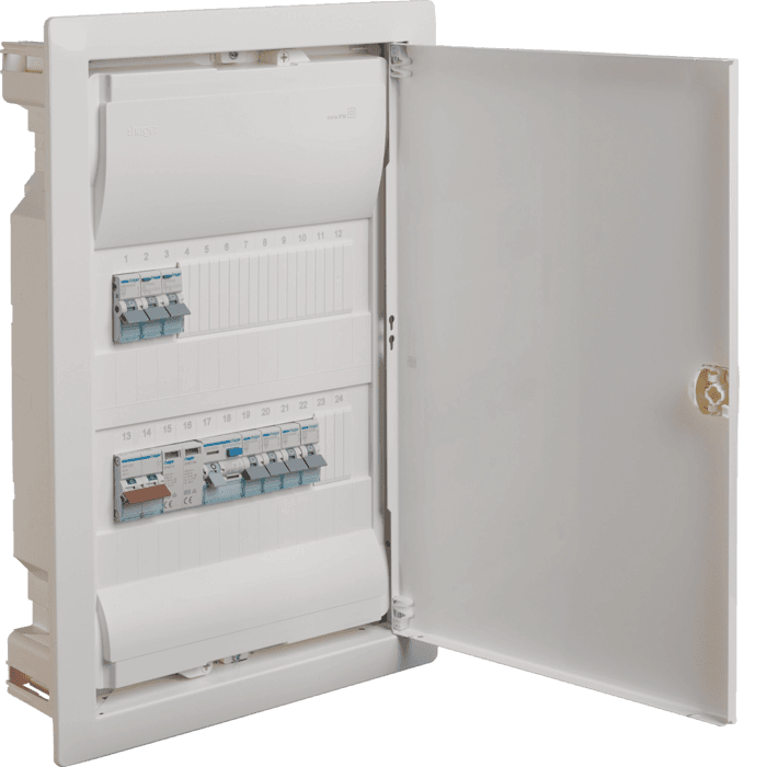 Hager 2-Row 24 Module Consumer Unit with SPD Recessed White Flush Mounted IP30