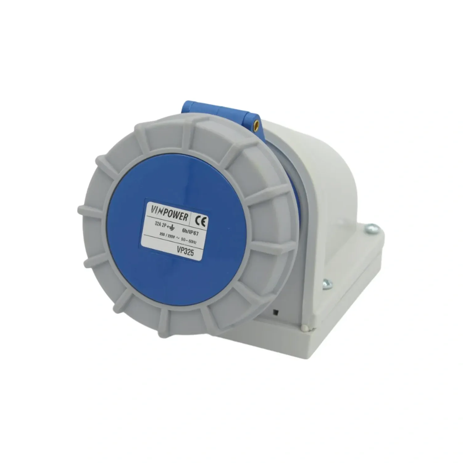 Vinpower 63A 2P+E industrial angled wall socket IP67