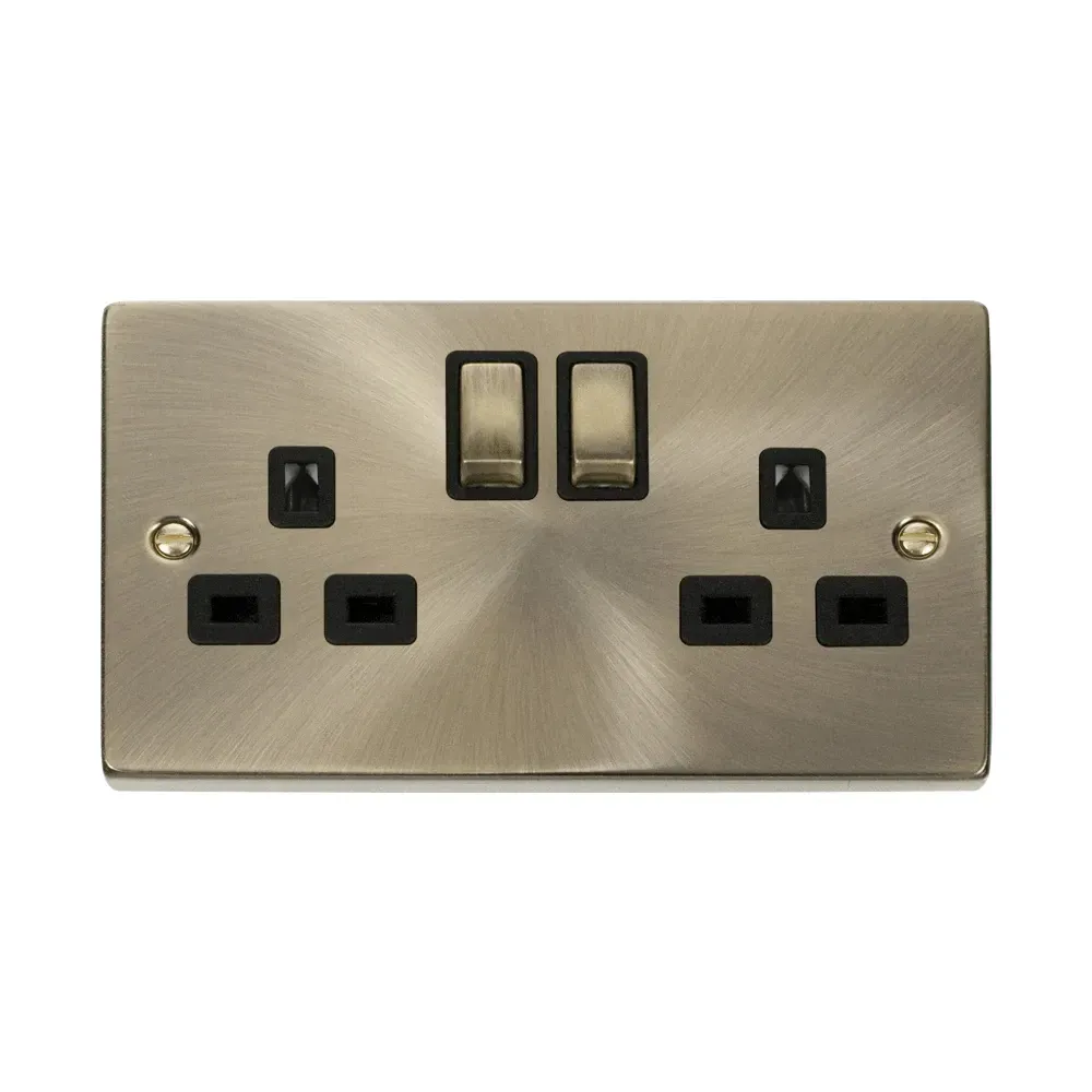  13A Double Pole Switched Socket Outlet Antique Brass