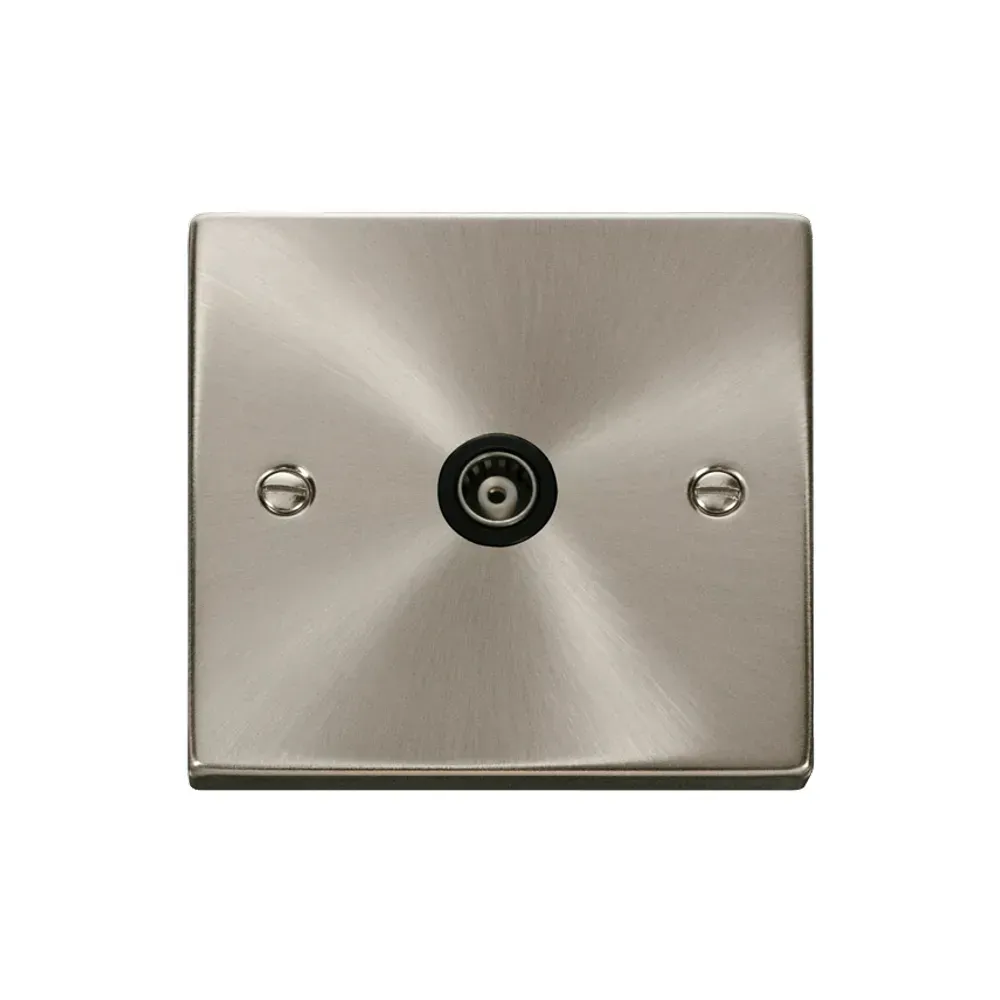 Click Satin Chrome Isolated Coaxial TV Socket with Black Insert 