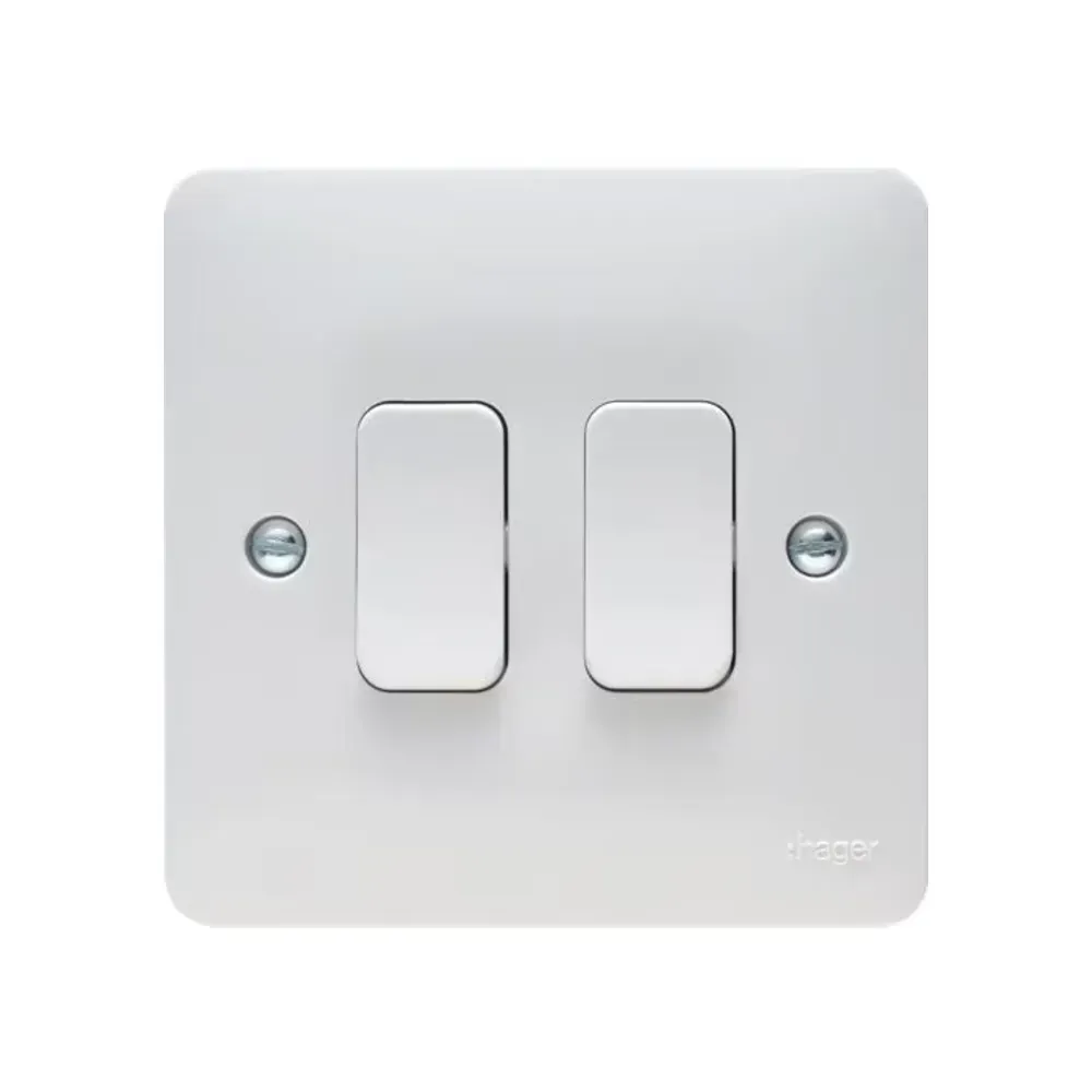 Hager 10AX 2 Gang 2 Way Wall Switch in white