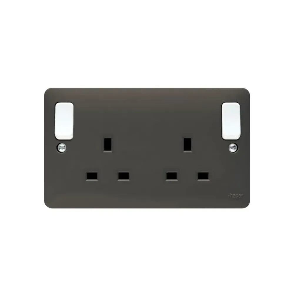 Grey Double Pole Switched Socket by Hager