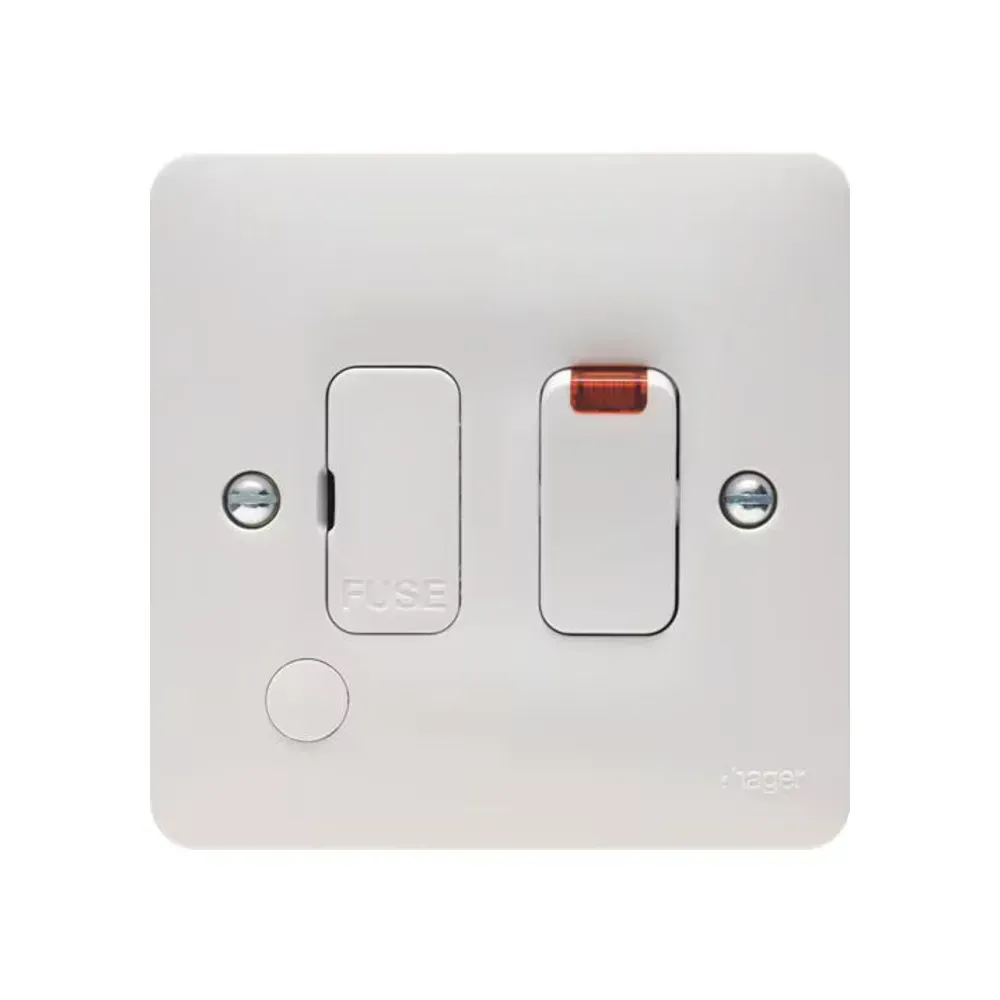 Hager 13A FCU Switched with Indicator and Flex Outlet, White