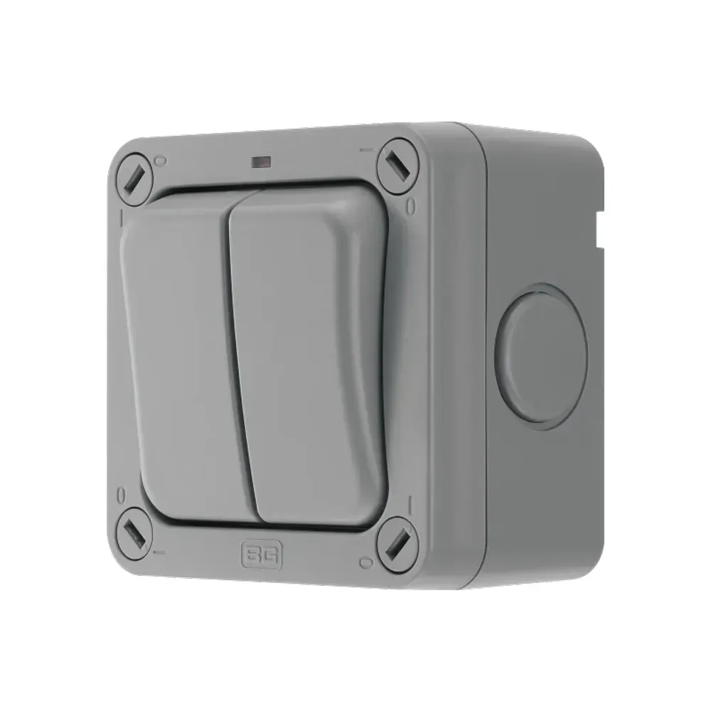 BG Waterproof 2 Gang 2 Way Outdoor Rocker Light Switch