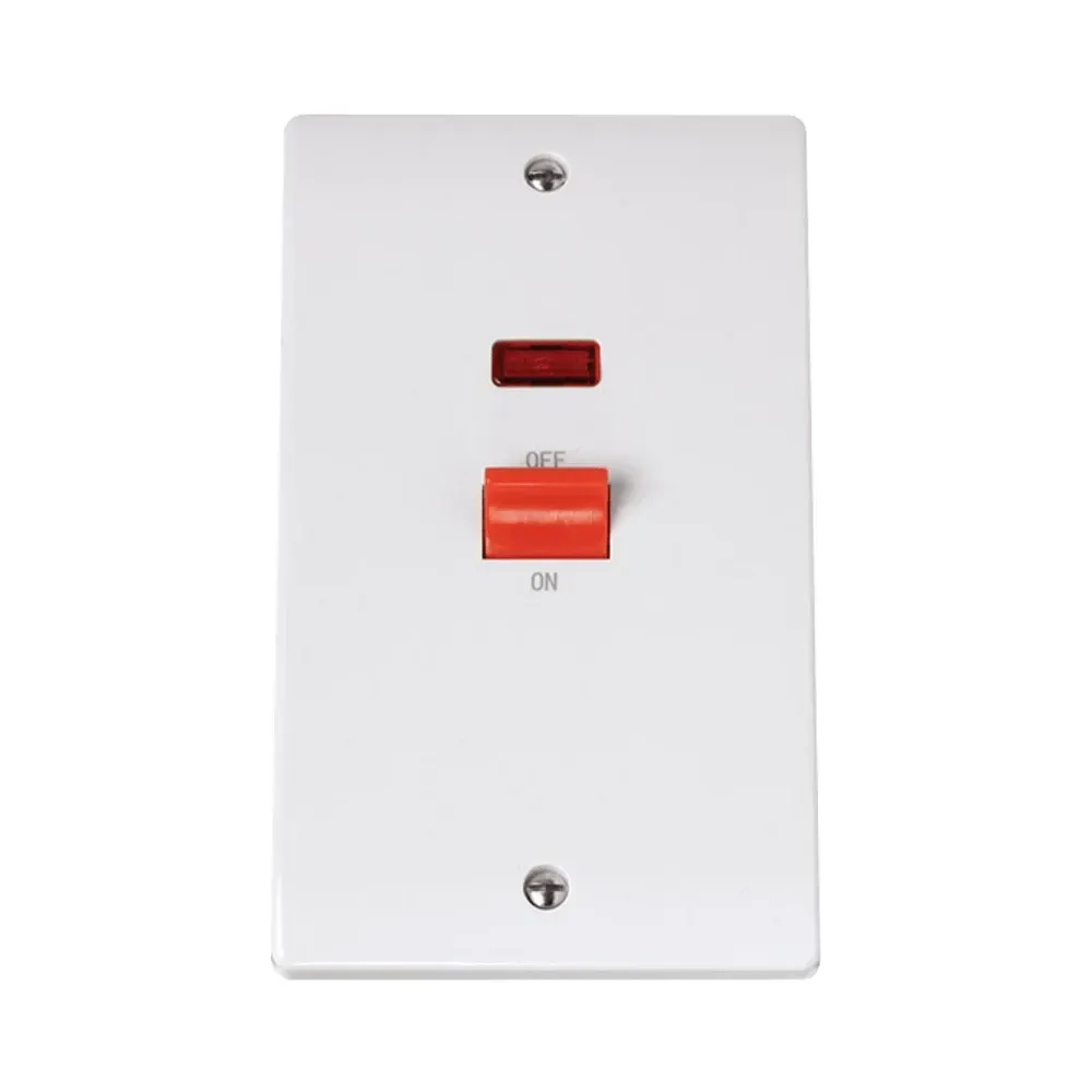 Click Curva 45A 2 gang cooker switch polar white professional vertical neon