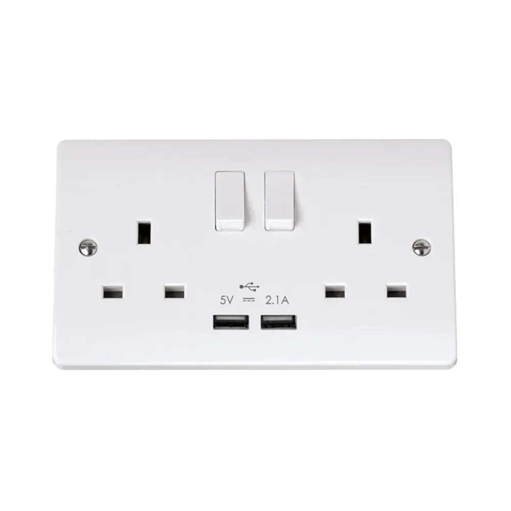 Click Curva 2 gang socket USB outlets polar white professional charging