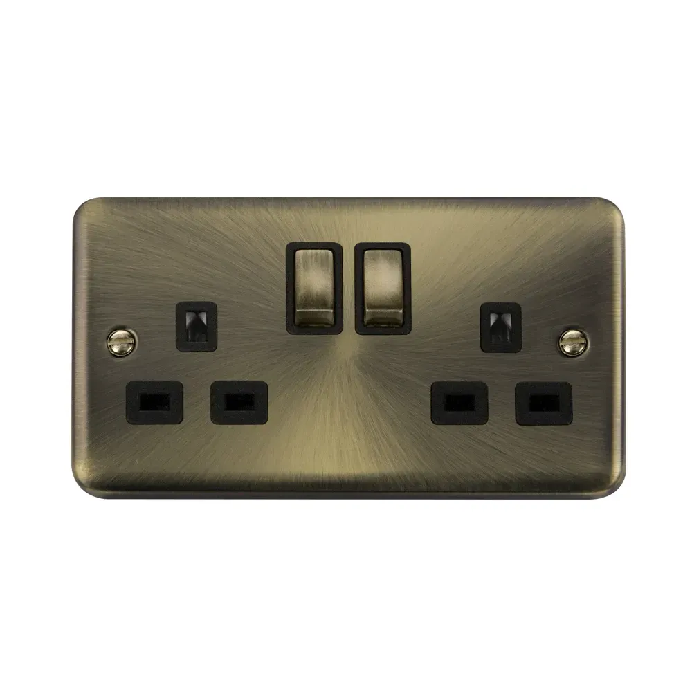 Click DPAB1536BK 2 gang antique brass switched socket front view