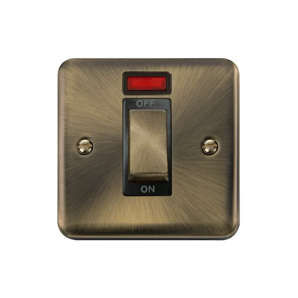 Click DPAB501BK 45A double pole switch antique brass black insert