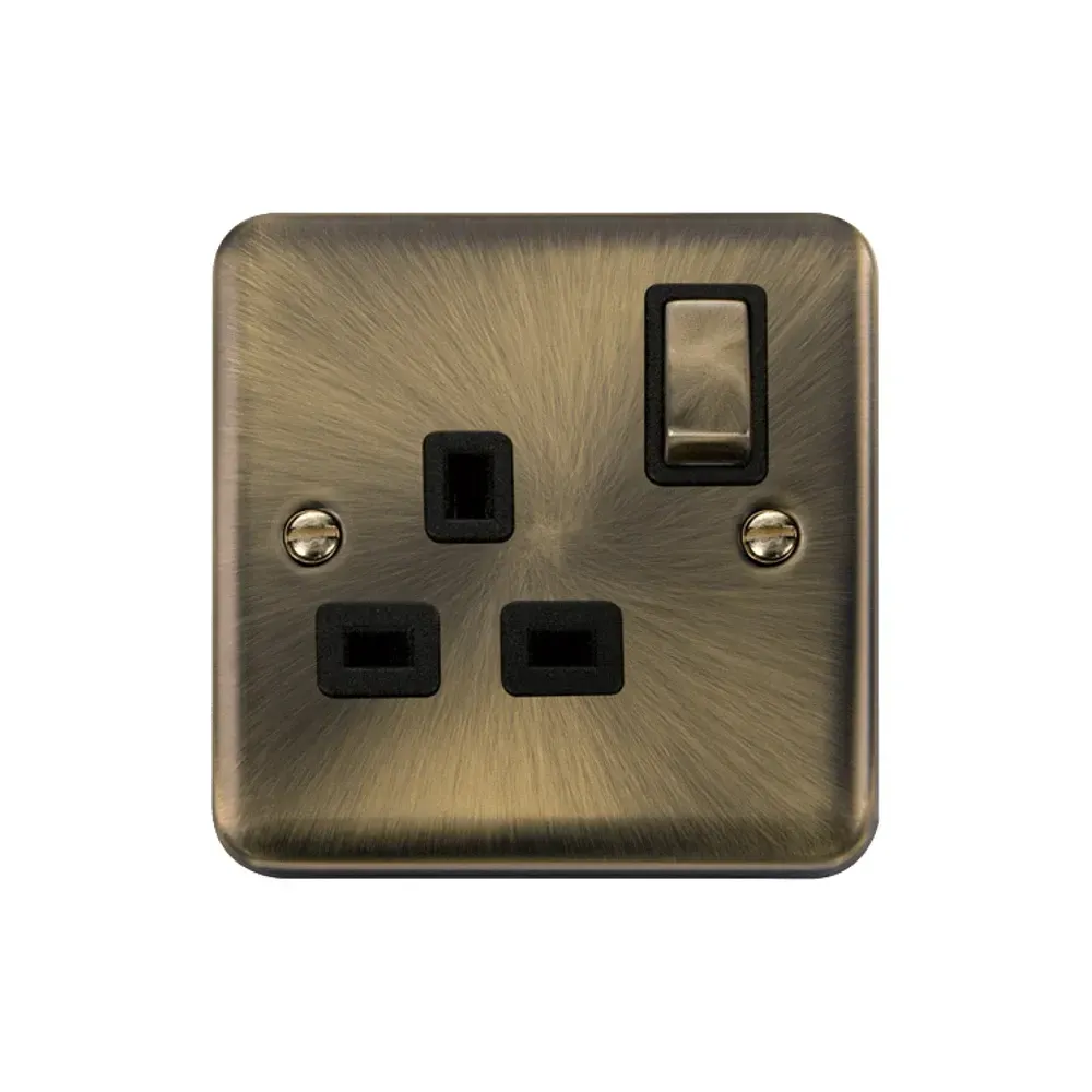 Click DPAB535BK 13A single socket antique brass finish