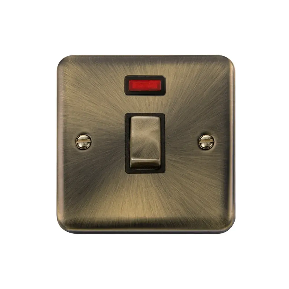 Click DPAB723BK antique brass 20A double pole switch with neon