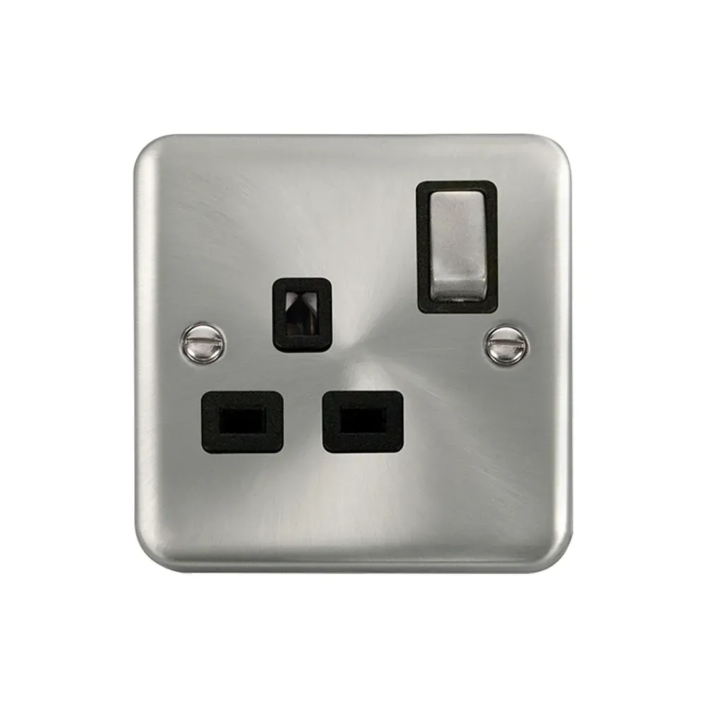 Click Luckinslive satin chrome single switched socket front view