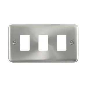 Click Deco Plus satin chrome 3 gang GridPro frontplate DPSC20403
