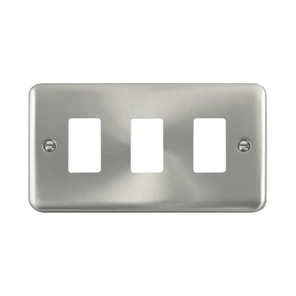 Click Deco Plus satin chrome 3 gang GridPro frontplate DPSC20403
