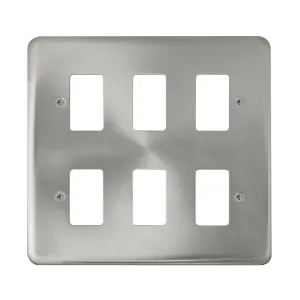 Click satin chrome 6 gang frontplate professional installation view