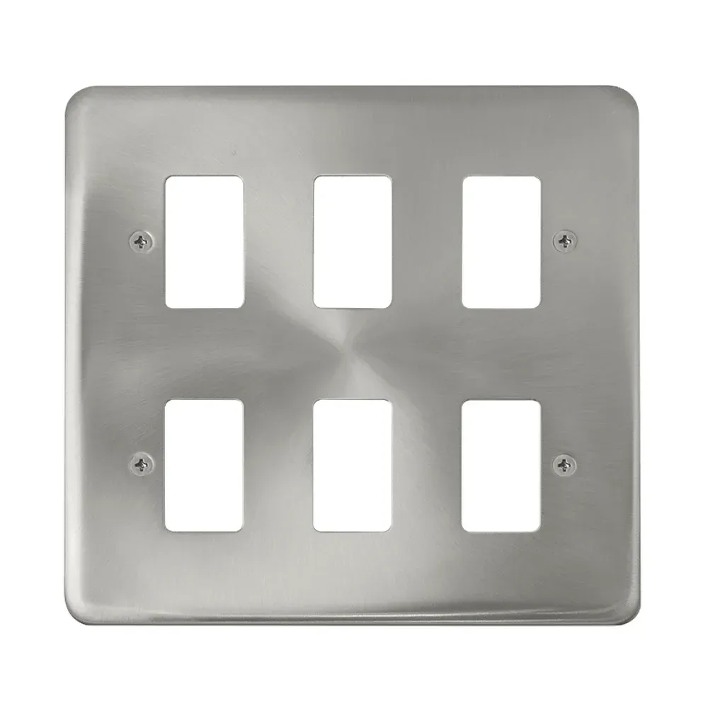 Click satin chrome 6 gang frontplate professional installation view