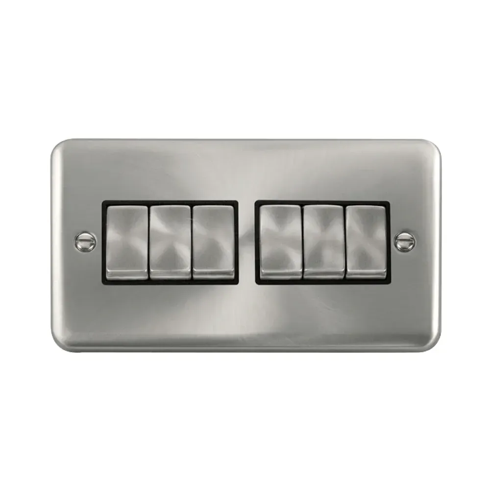 Click DPSC416BK 6 gang plate switch satin chrome finish
