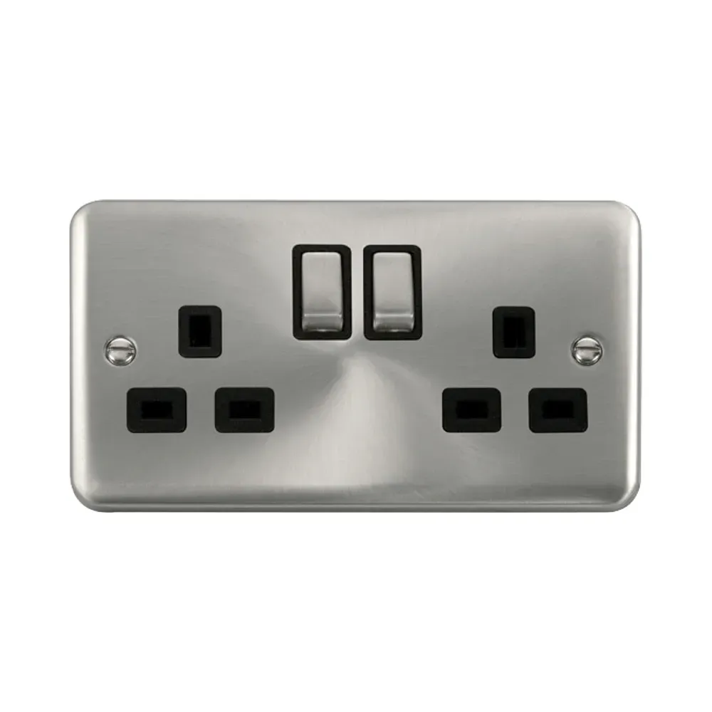 Click Ingot 13A double gang switched socket satin chrome finish