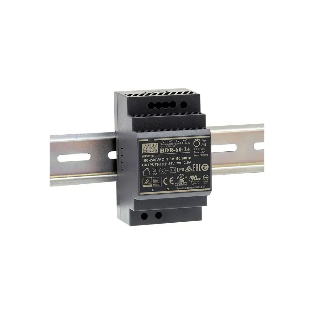 Mean Well HDR-60-24 DIN rail 24V power supply, 2.5A output