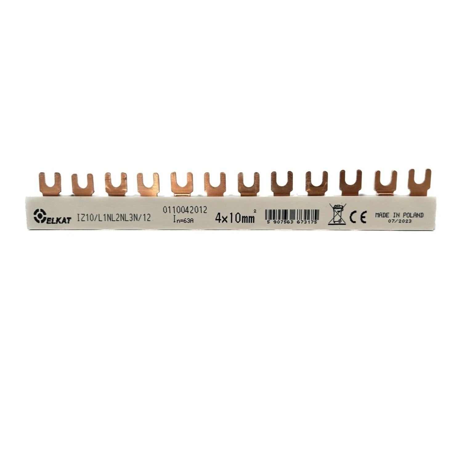 Elkat fork busbar 4P 63A 18mm pitch 1m L1-N-L2-N-L3-N insulated