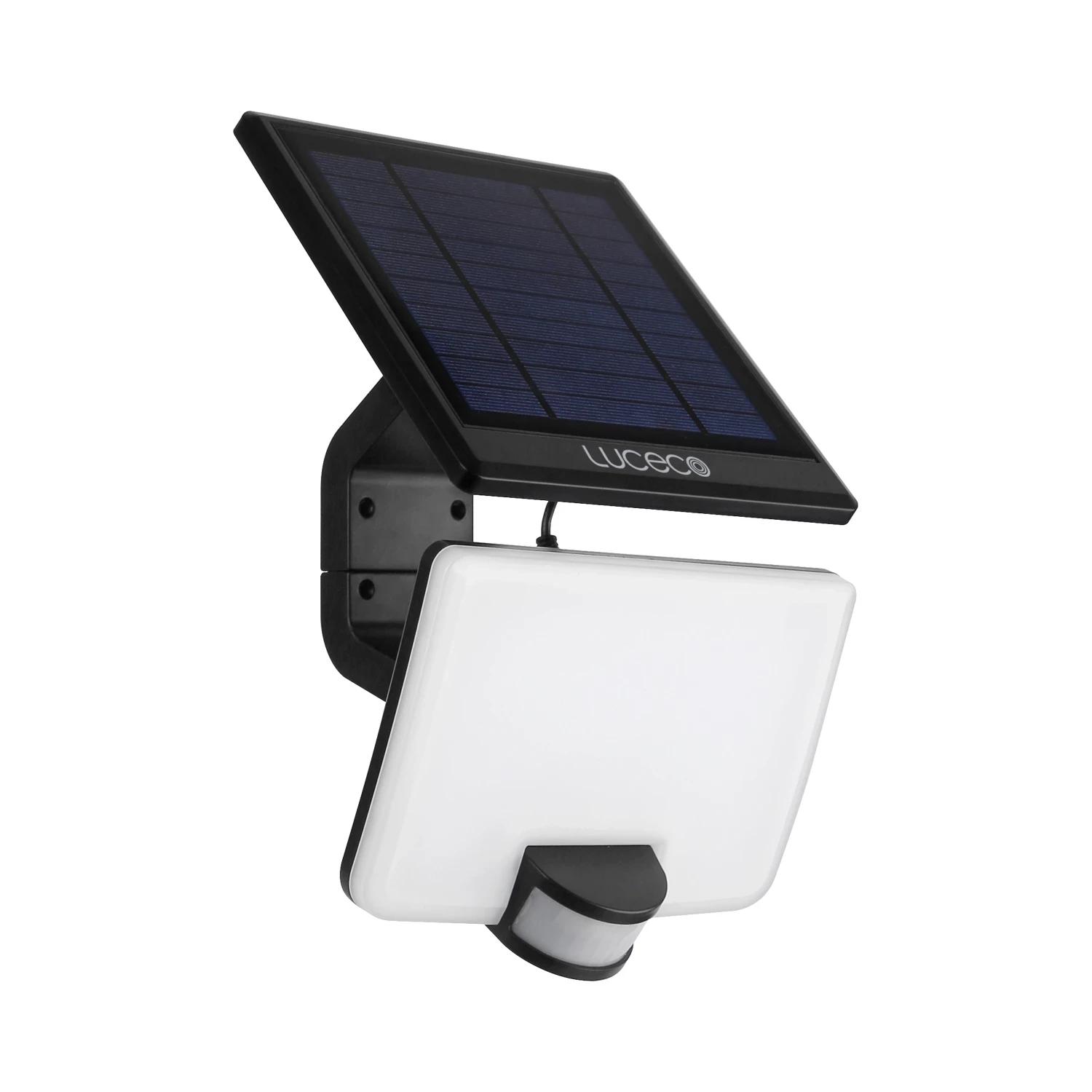Luceco Solar Flood Light 11W 1500lm PIR Detachable Panel 4000K Black