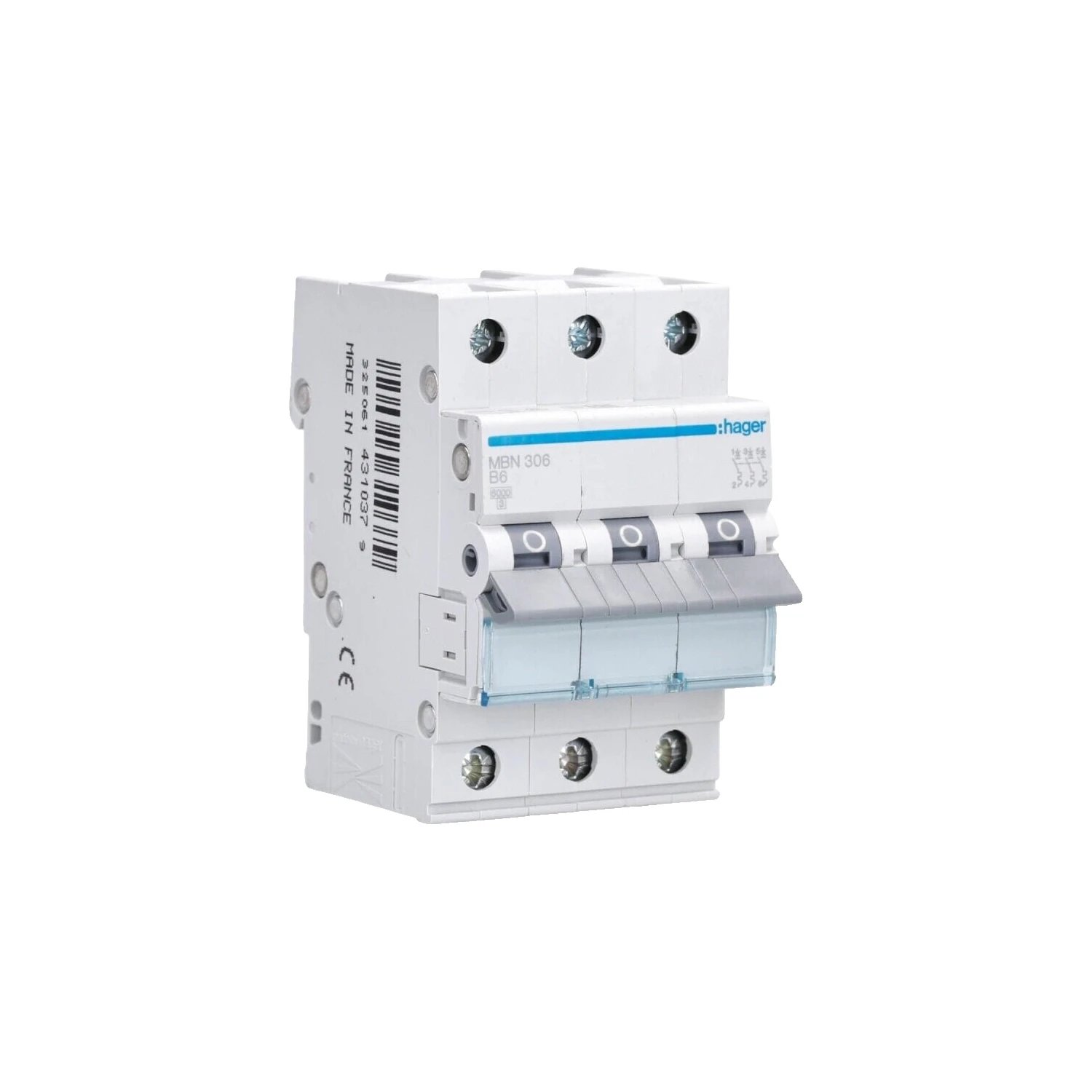 Hager MBN306A 6A 3P B Curve 6kA MCB 230-400V AC IP20 3 Module