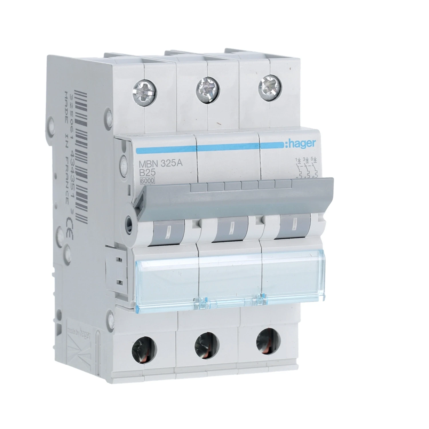 Hager MBN325A MCB 3P 25A B Curve 6kA 400V AC 3 Module