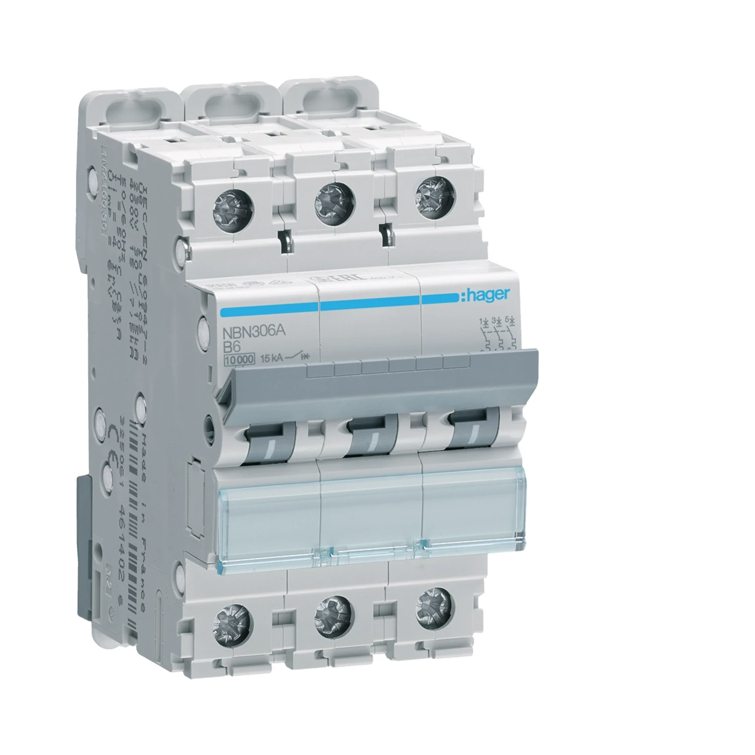 Hager NBN306A MCB 3P 6A B Curve 10kA 3 Module 400V AC