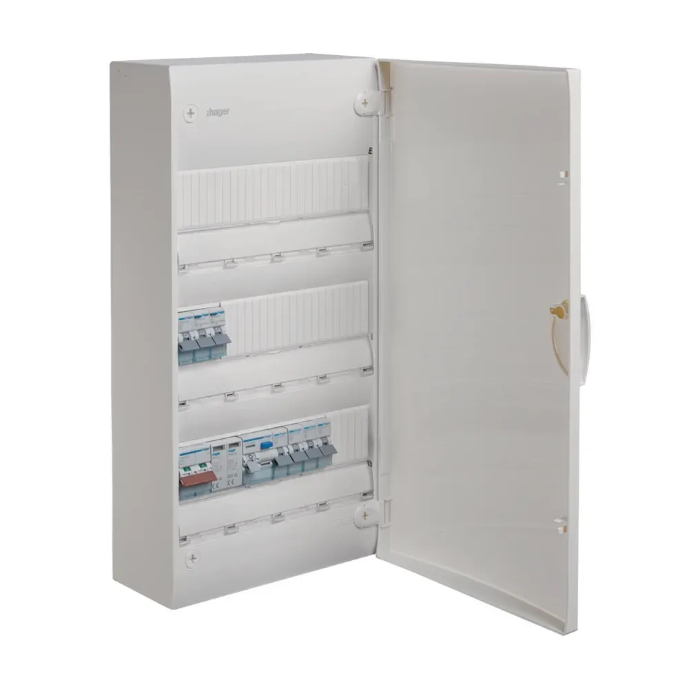 Hager Gamma Series, SBE9101SPD, 3 row, 36Module, 63A RCD, SPD, 20A-32AMCB, 6A RCBO