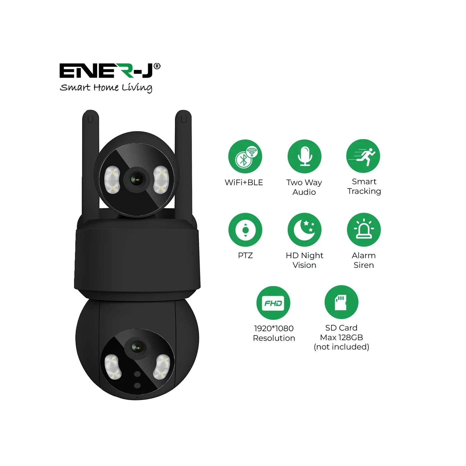 ENERJ Smart Wi-Fi Dual Lens Outdoor Dome IP Camera 4MP IP65 Black