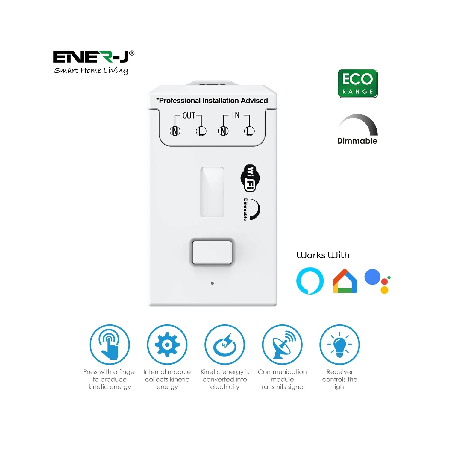 ENER-J dimmable kinetic receiver 230V 150W 1 channel RF 433MHz Wi-Fi WS1056X