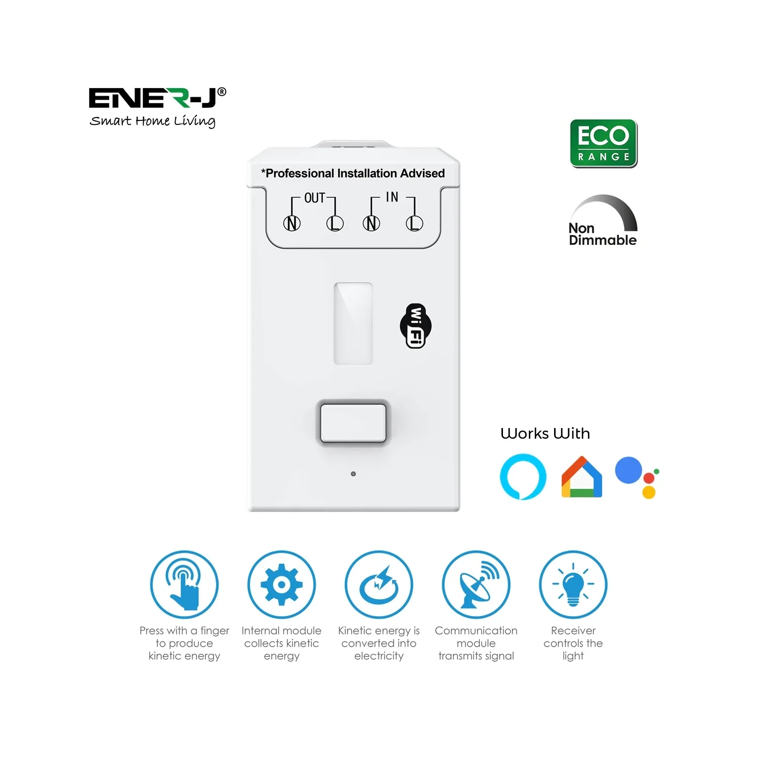 ENER-J kinetic receiver 230V 500W 1 channel RF 433MHz Wi-Fi non-dimmable WS1057X
